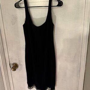 Chic Black Lace-Trim Midi Dress